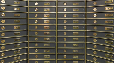 Rows of luxurious safe deposit boxes