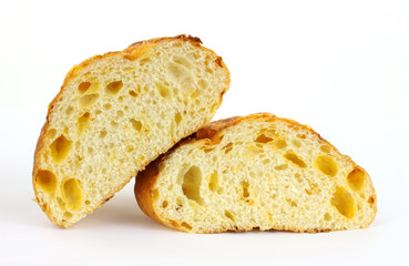 Cheddar cheese bread cut in half