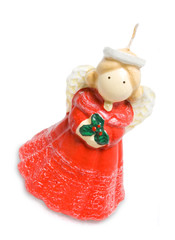 christmas candle as an angel. Isolated white.