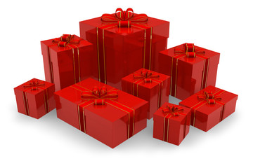 Set of red gift boxes
