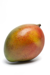 One ripe shiny mango on white background