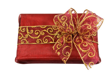 Red wrapped gift box with a bow