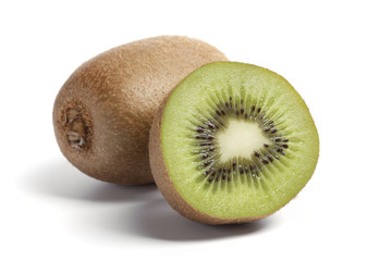 One and a half kiwi on white background