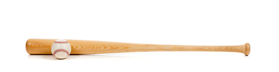 Baseball and wooden bat on white - 18715132