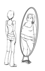 Dick, Dünn, Magersucht, Spiegel, Anorexia, Anorexie
