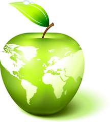 Green apple world globe map internet background