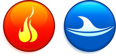 fire and water icons on internet buttons