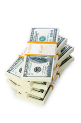 Stack of dollars isolated on the white