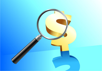 currency symbol uner magnifying glass