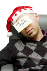 young stressed worker get ready for christmas holiday - obrazy, fototapety, plakaty