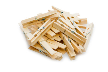 Various pegs isolated on the white background