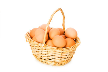 Basket full of eggs isolated on white
