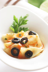 Pasta Dish with Olives and Tomato Sauce