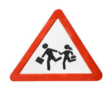 Warning sign with school chidren
