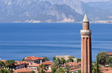 Naklejka premium close up shot of Yivli minaret in Antalya,Turkey