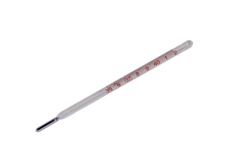 Isolated glass mercury thermometer against white background