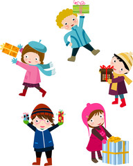five kids with gift and gift box 2