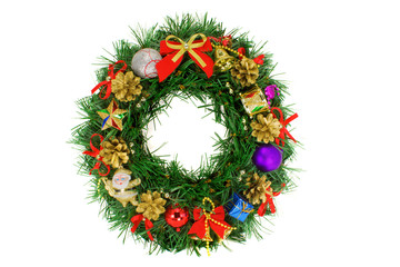 Christmas Wreath with pinecones Isolated on White background