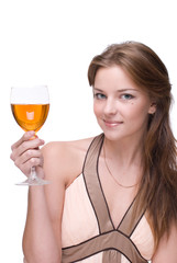 Closeup portrait of beautiful girl with glass of alcohol