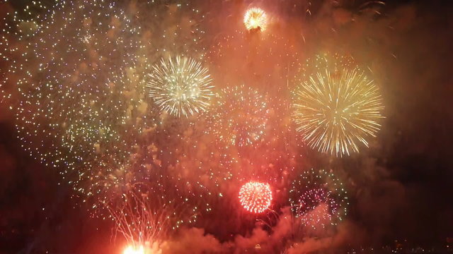 firework over sea at night celebrating annivarsary