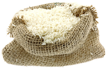 sac toile jute riz blanc basmati fond blanc