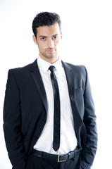 business man puts the hands into the trouser pocket