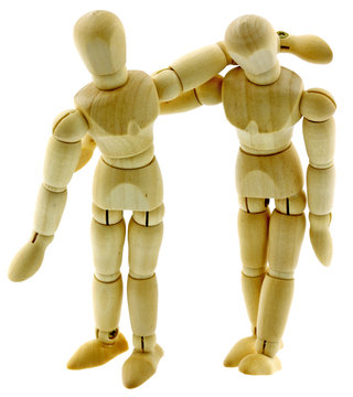 couple pantins articul&eacute;s bois fond blanc