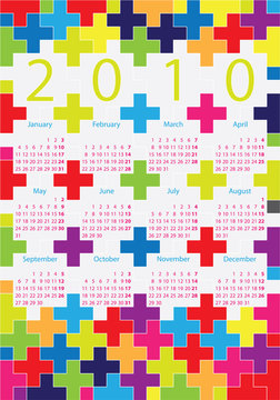 Colorful cross calendar for 2010
