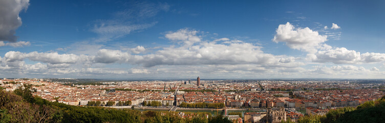 Lyon, France - Panoramic View of the City from Fourviere Hill.