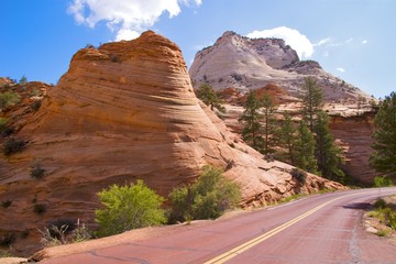 Navajo sandstone formations on Zion Mount Carmel Highway - obrazy, fototapety, plakaty