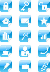 blue web icons stickers set