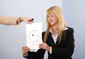 Blonde women recieve the good mood message