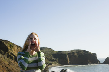 Woman Yelling On Cliff