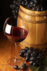 Red wine, grape and barrel