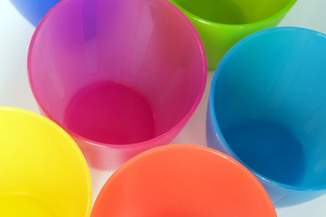 Plastic cups of various colours