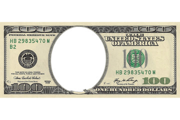 hundred dollar bill with a hole instead of a face - 18775777