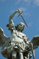 Saint Michael statue on the top of Castel Sant`Angelo in Rome