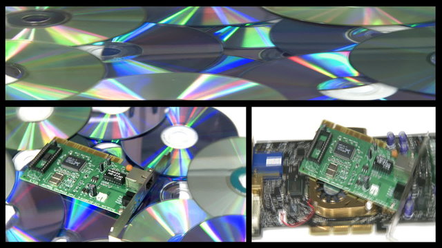 Montage computer technology rotating over CD