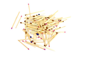 Matches in many colors isolated in white background