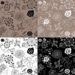 Set of hand-drawn seamlesses