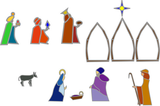 Stained Glass Style Nativity Elements