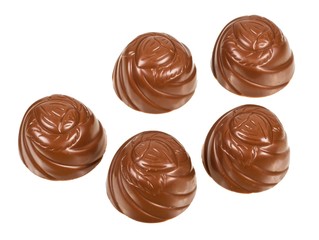 Five chocolates isolated on a white background