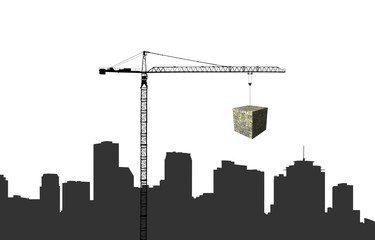 Obraz premium Crane with dollar cube and New Orleans skyline