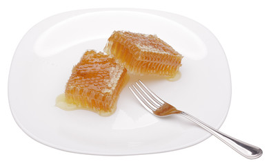 honeycomb on white plate isolated on white