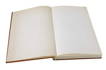 Opened book with blank pages isolated on white background