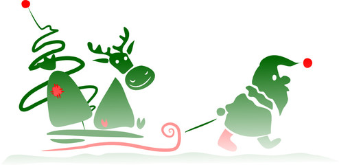 Green Santa Claus and his deer