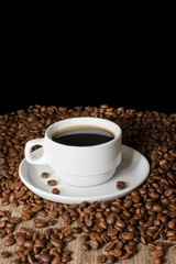 Cup from coffee on coffee grains