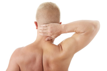 Naklejka premium Man holding body like he is sore
