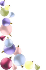 Colorful christmas balls on white with space for text.