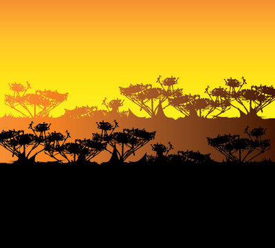 Tourism, travel background, Kenya, savanna silhouette. Africa la